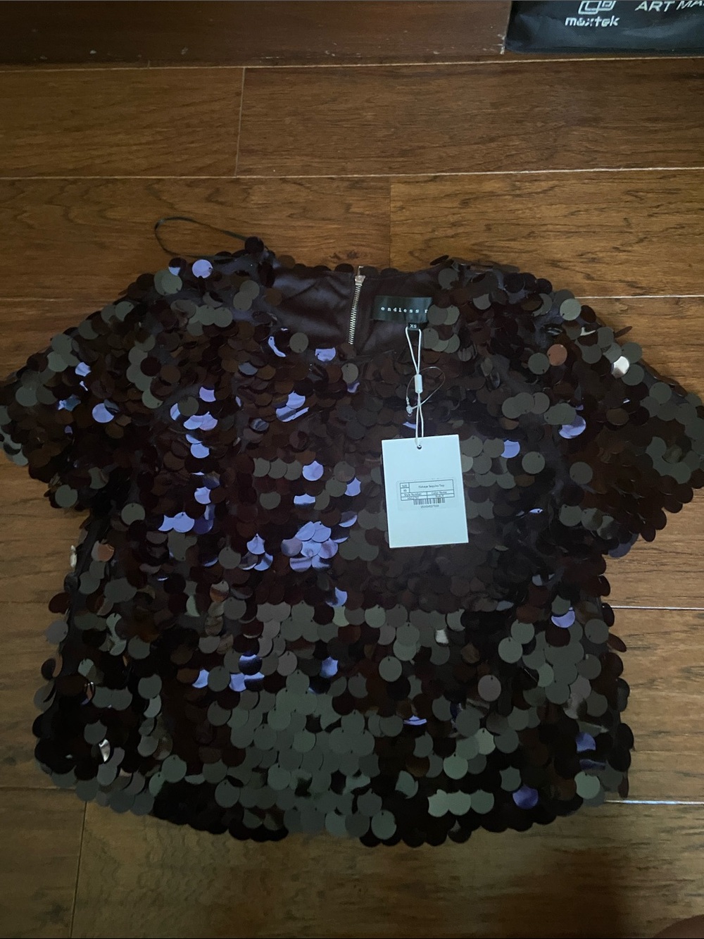 Endless Rose Dark Plum Sequin Short Sleeve Top